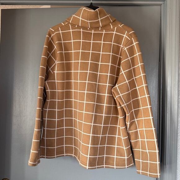 J. Crew Women's Tan Windowpane Plaid Pullover Turtleneck Sweater sz 2X Cozy - Picture 2 of 6